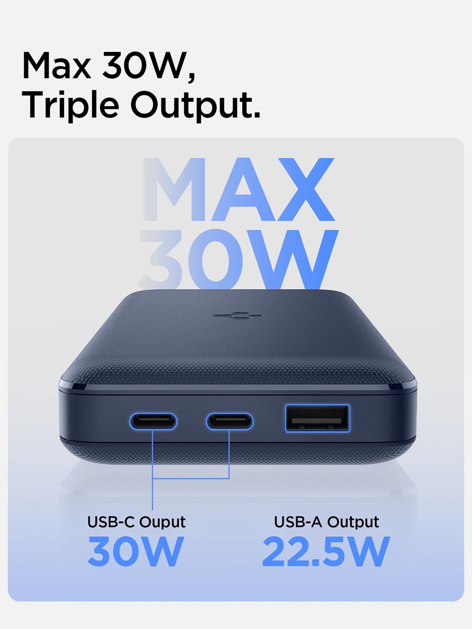 Spigen 20000 mAh, 30W Fast Charging Power Bank for MacBook with 2 USB-C Ports (Navy Blue)