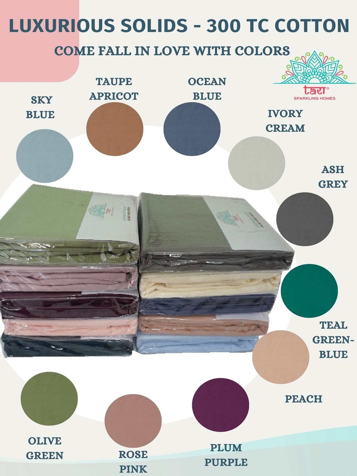 TARA Sparkling Homes Peach 300 TC Cotton King Bedsheet With 2 Pillow Covers