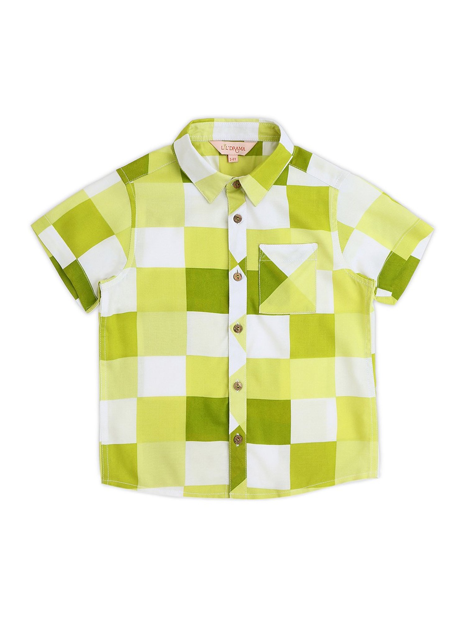 Lil Drama Kids Green & White Checks Shirt