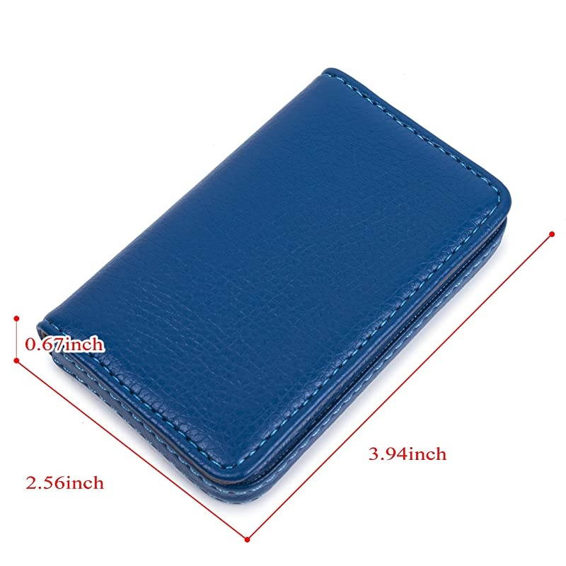 Leather Business Card Holder for Men Women  Business Name Card Case Credit Card Holder Slim Card Wallet Carrier Leather Card Pocket Card Holder with Magnetic Shut Blue