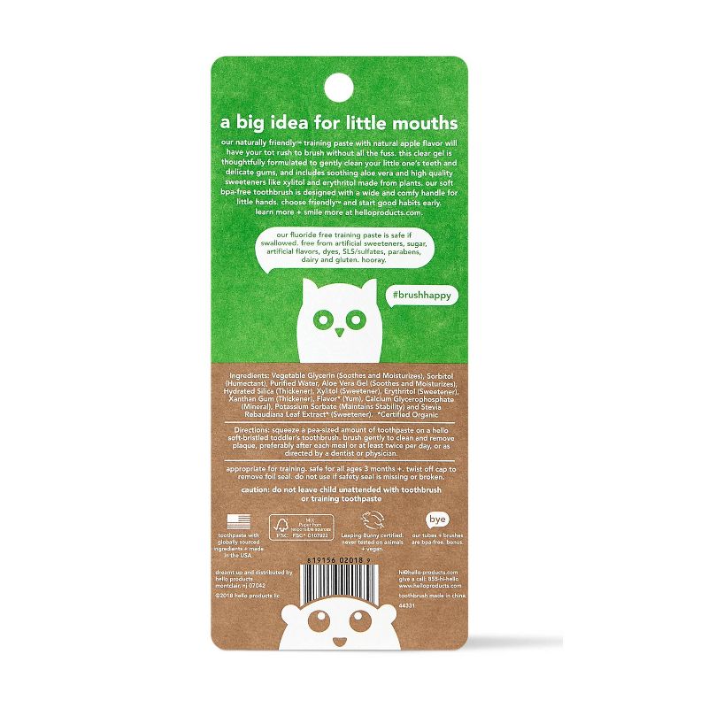 Hello Natural Apple Flavored Toothpaste and Toddler Toothbrush Bundle Fluoride & BPA Free - 1.5oz