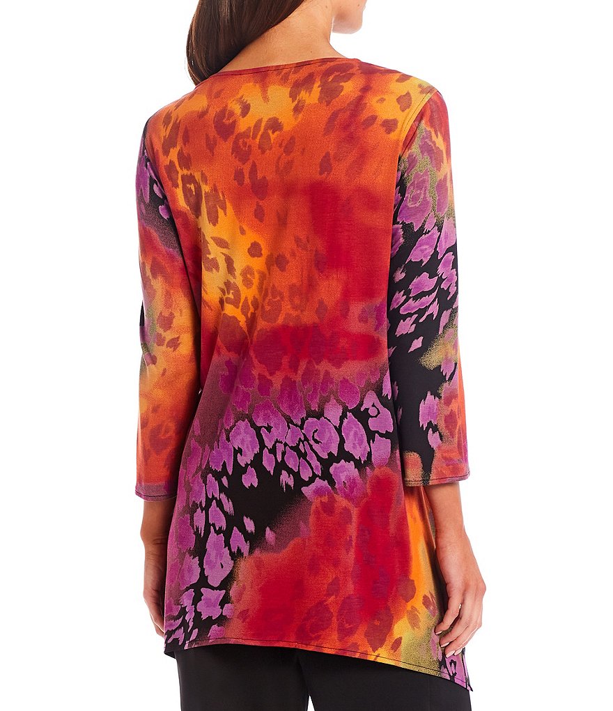 Caroline Rose Kaleidoscope Print V-Neck 3/4 Sleeve Knit Tunic