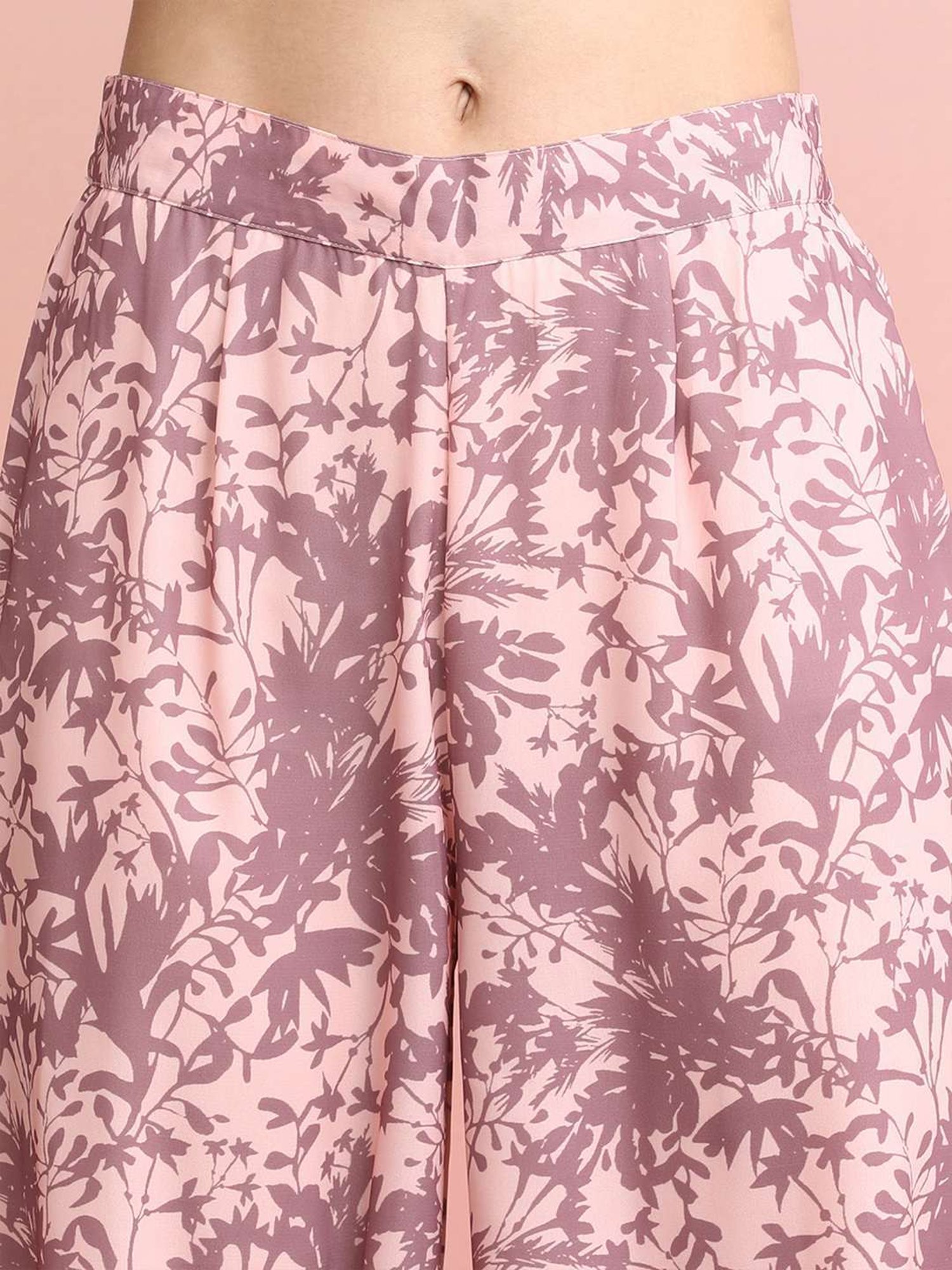 Indo Era Purple Floral Print Shirt Palazzo Set