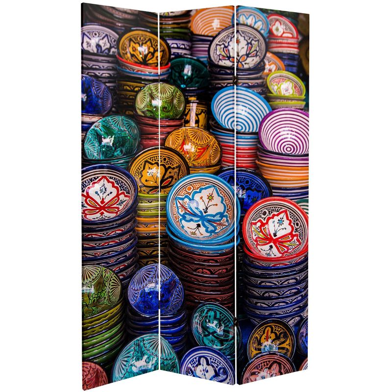 6" Double Sided Ceramic Bazaar Canvas Room Divider Blue/Red - Oriental Furniture