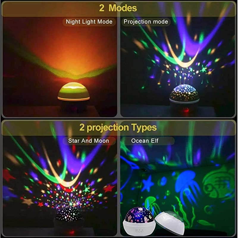 Night Light Projector Lamp Star Moon Night Lamp Romantic Rotating Ocean Animals Allinone Lights Projector Night Sign Lighting for Children Boys Girls White