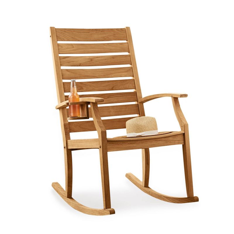 Logan Teak Patio Rocking Chair with Cup Holder - Light Brown - Cambridge Casual