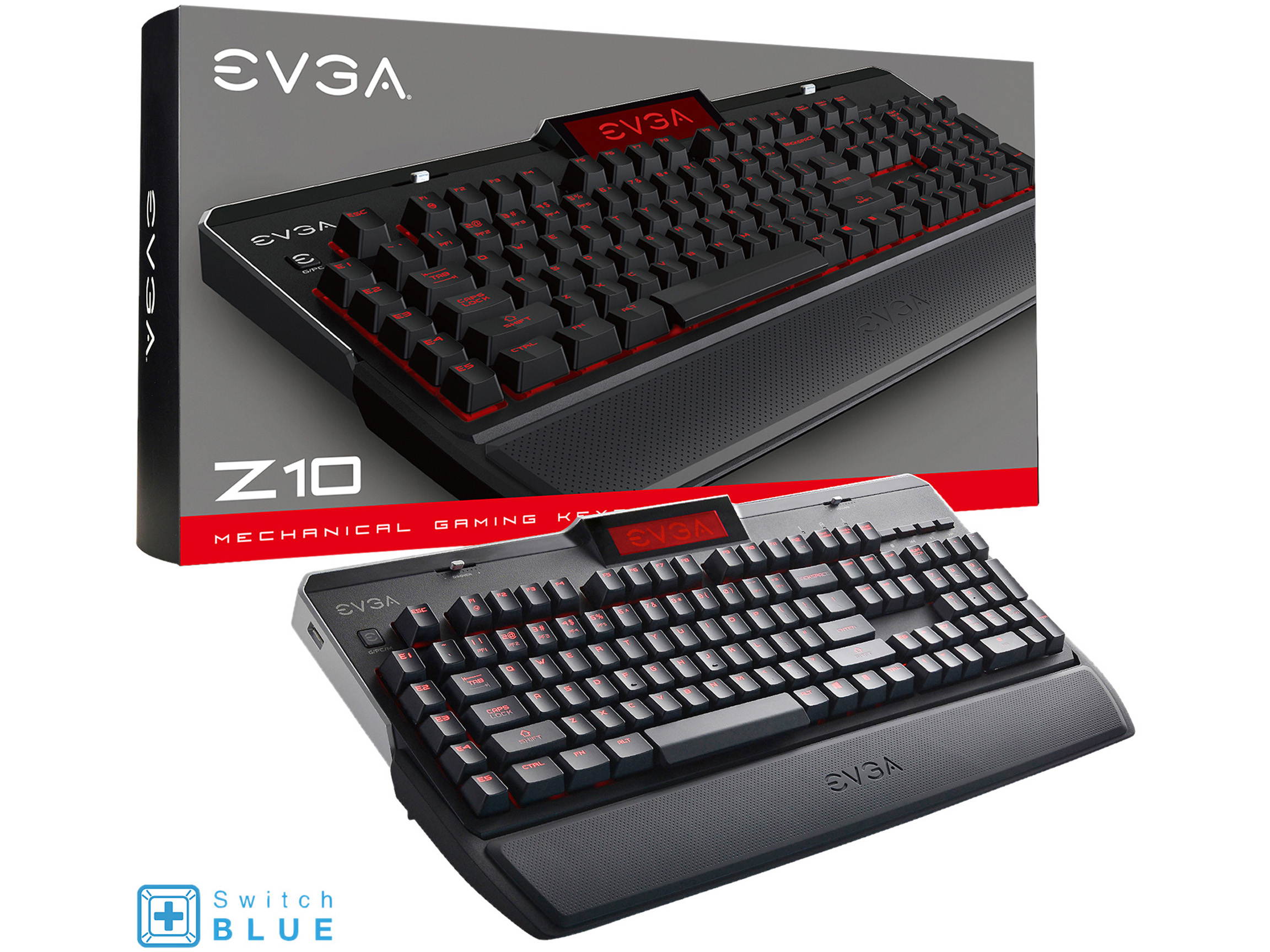 EVGA Z10 Gaming Keyboard, Red Backlit LED, Mechanical Blue Switches, Onboard LCD Display, Macro Gaming Keys