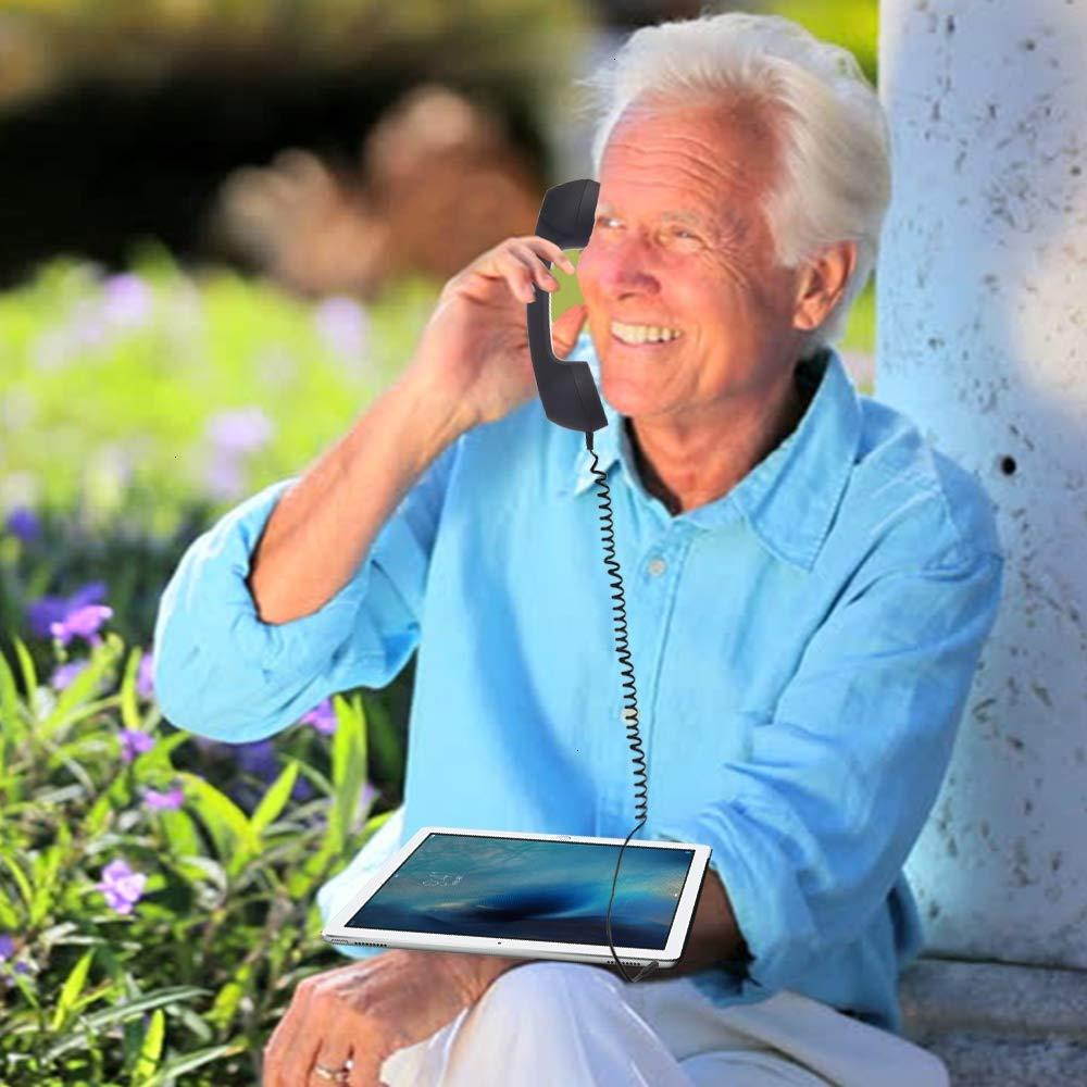 Koicaxy Cell Phone Handset,Retro Telephone Handset Anti Radiation Receivers 3.5MM for iPhone iPad,Mobile Phones,Computer Black