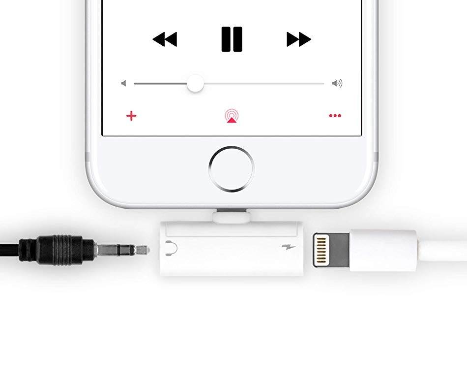 Aluratek Lightning + 3.5 mm Adapter For iPhone/iPad - 1 x Lightning Male Proprietary Connector - 1 x Lightning Female Proprietary Connector, 1 x Mini-phone Female Stereo Audio