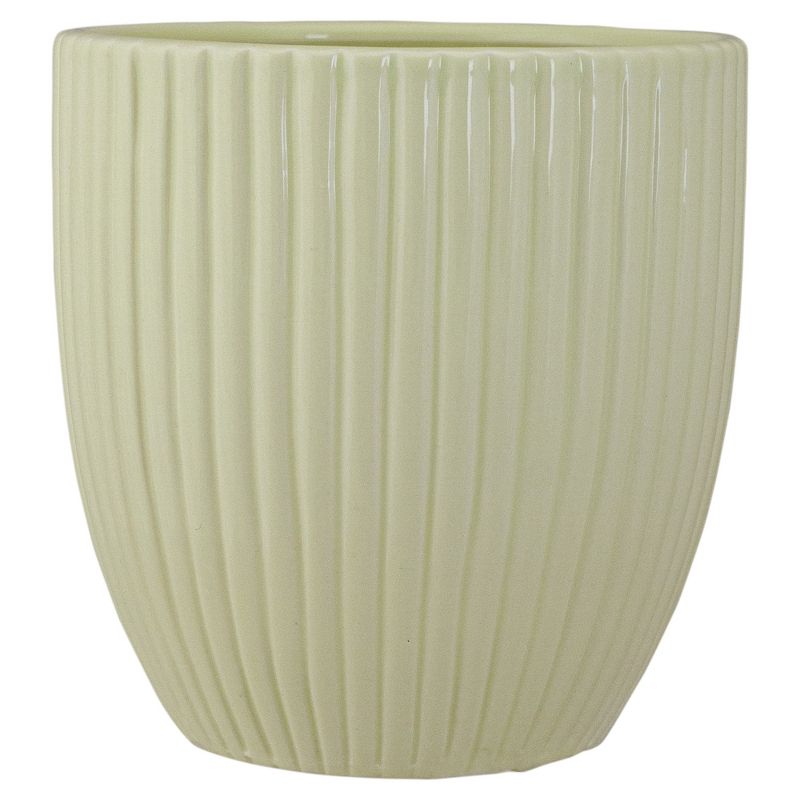 Darice 5.5" Green Round Ceramic Striped Textured Flower Pot