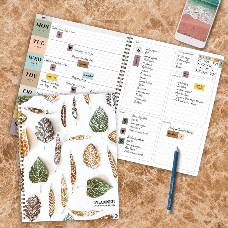 2021-22 Academic Planner 8.5" x 11" Stems & Leaves Daily/Weekly/Monthly - The Time Factory