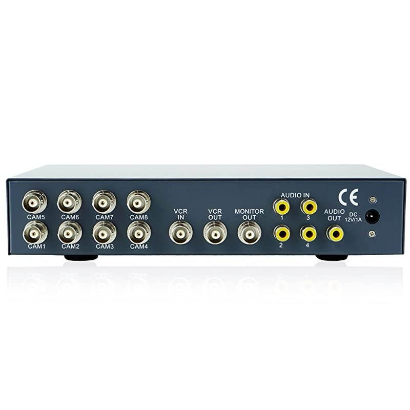 8Ch Color Non-Realtime Video Quad Processor CCTV Security Video Splitter with Audio & PIP