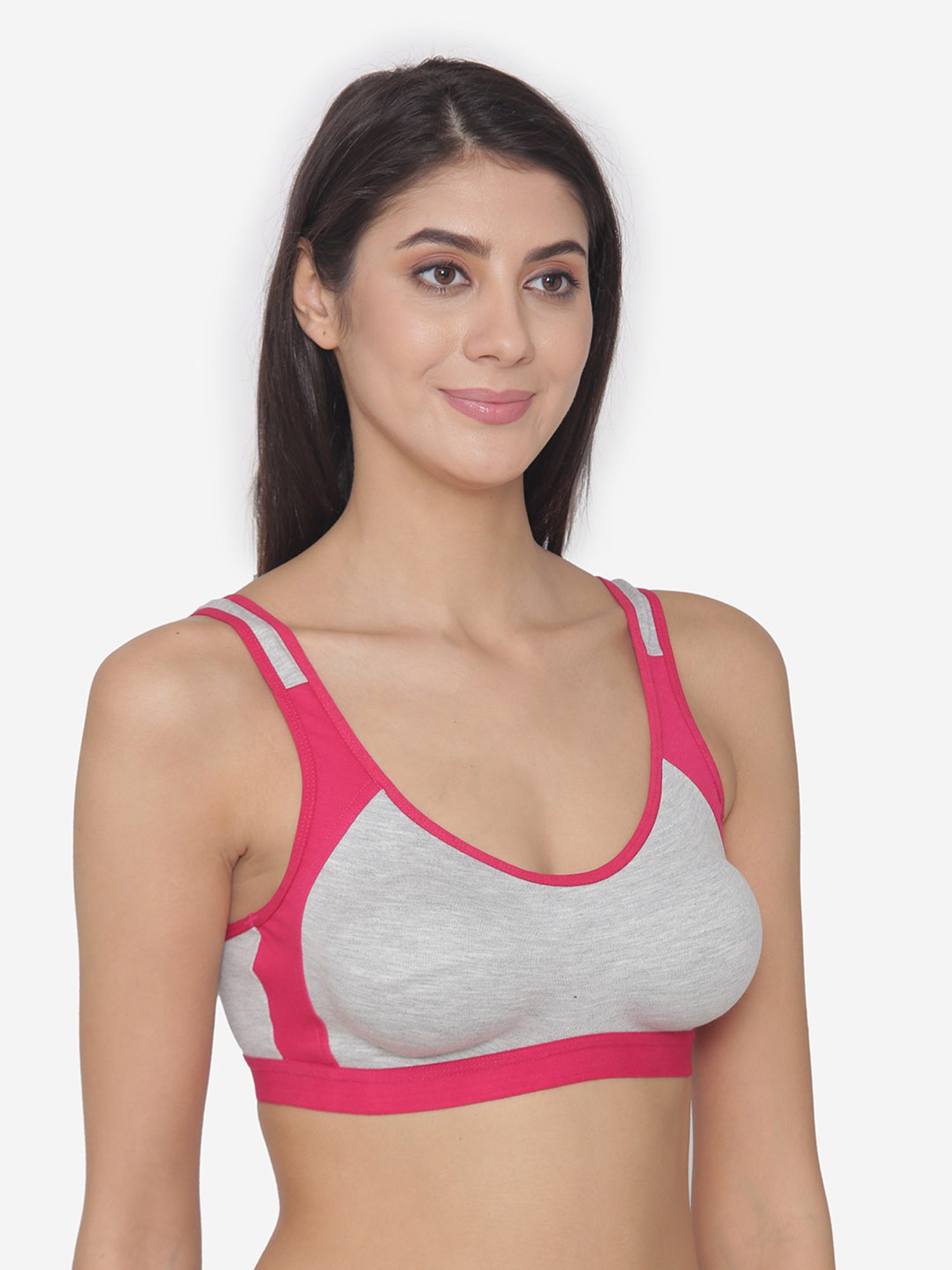 N-Gal Pink & Grey Non Wired Padded Sports Bra