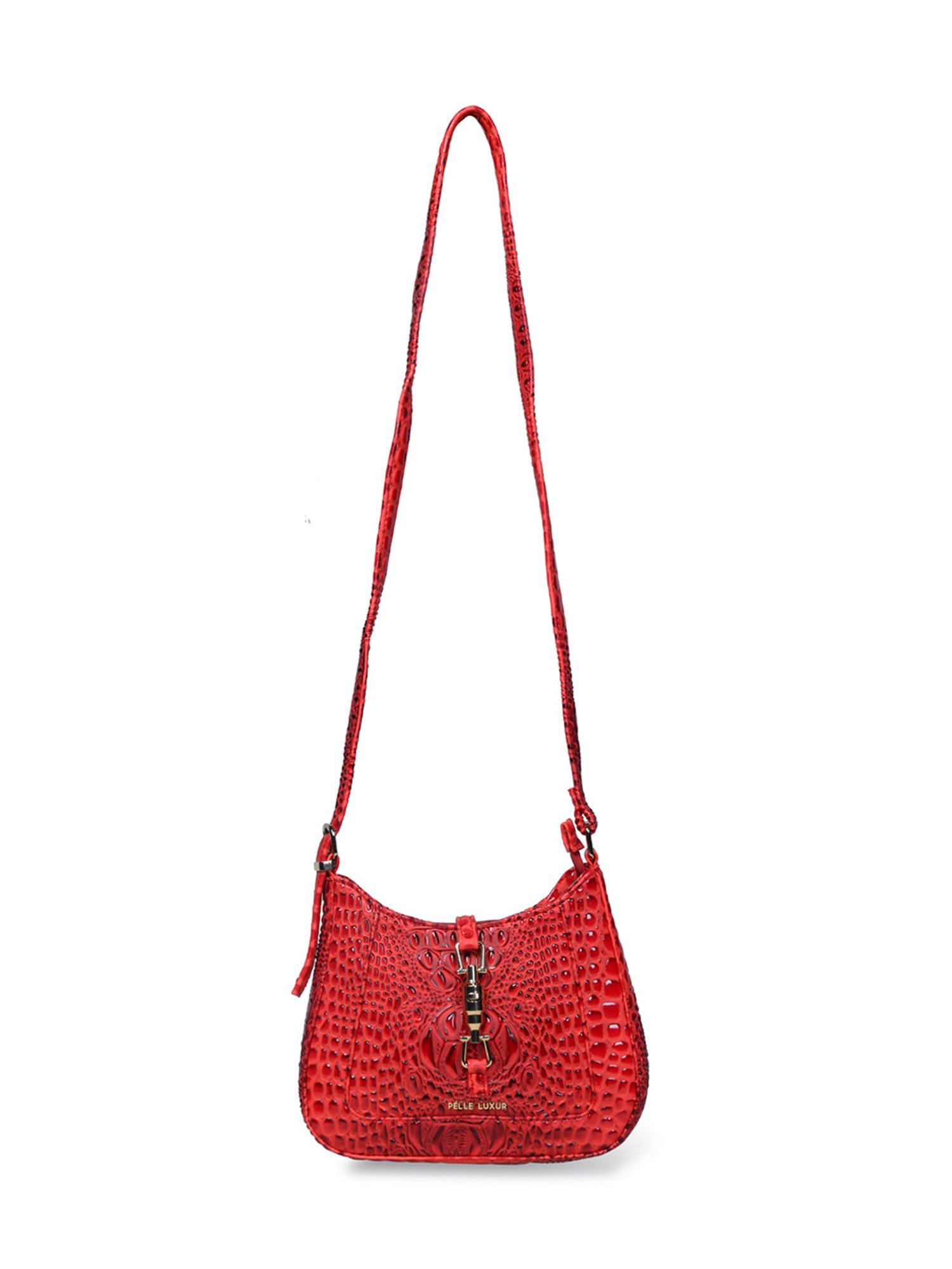 PELLE LUXUR Red Animal Effect Small Shoulder Bag