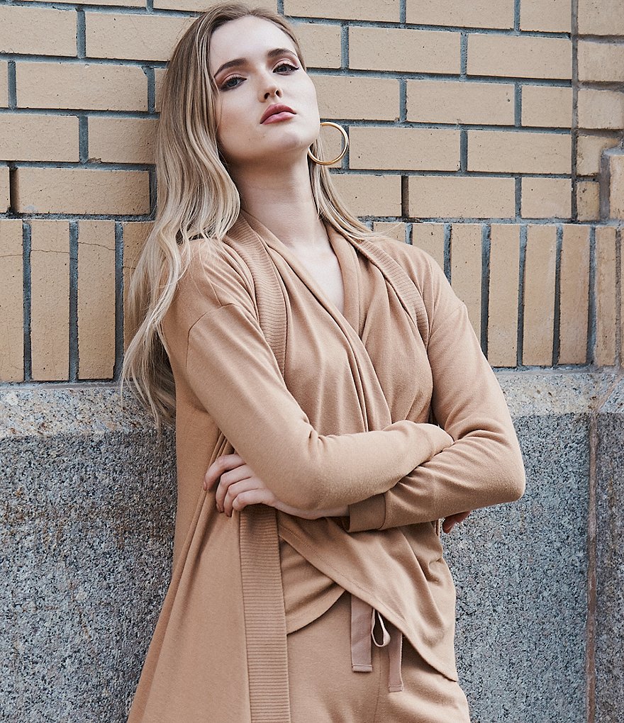 1. STATE Long Sleeve Surplice V-Neck Cross Front Cozy Knit Top