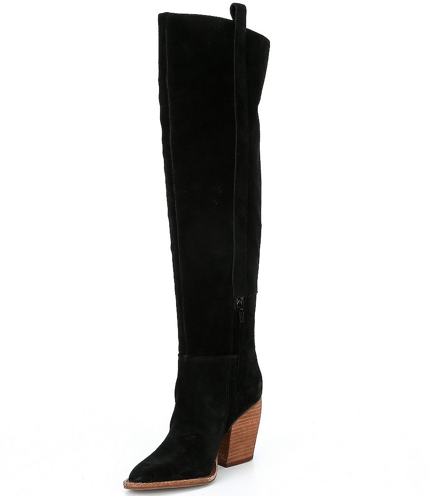 Gianni Bini Bhannks Suede Over-the-Knee Stack Heel Boots