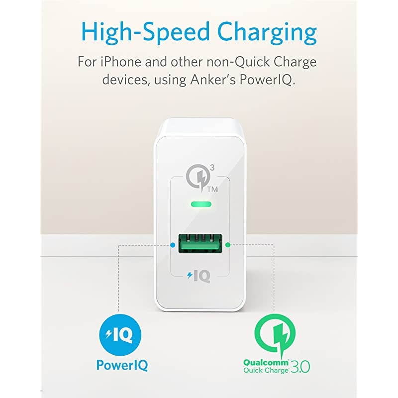 Quick Charge 30  18W 3Amp USB Wall Charger Quick Charge 20 Compatible PowerPort+ 1 for Galaxy S10S9S8EdgePlus Note 87 LG G4 HTC One A9M9 Nexus 9 iPhone iPad and More