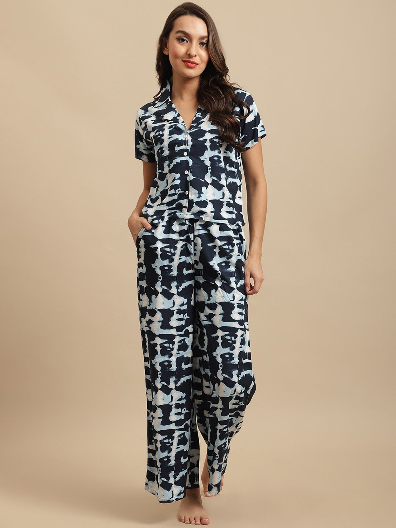 Boston Club Navy Tie & Dye Shirt Pyjama Set