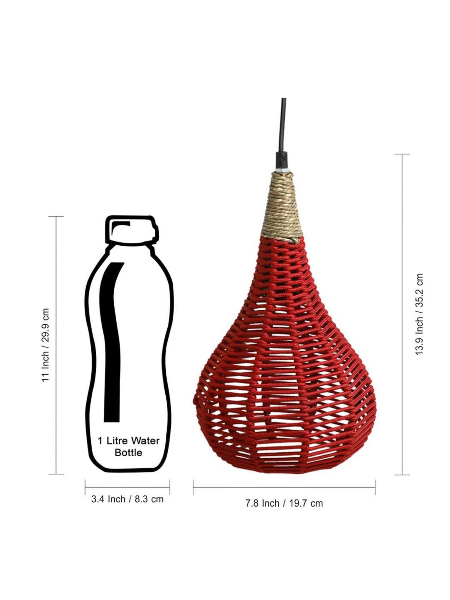 ExclusiveLane Paradise Red & Beige Jute Handwoven Hanging Pendant Lamp