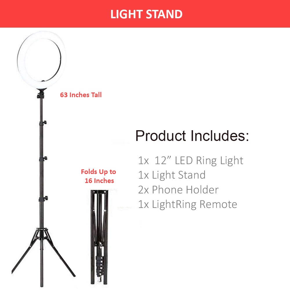 Vivitar Vlog Essentials 12 Inch Full Color RGB LED Ring Light 360&deg; Rotation with 2 Phone Cradles Remote and 63" Light Stand