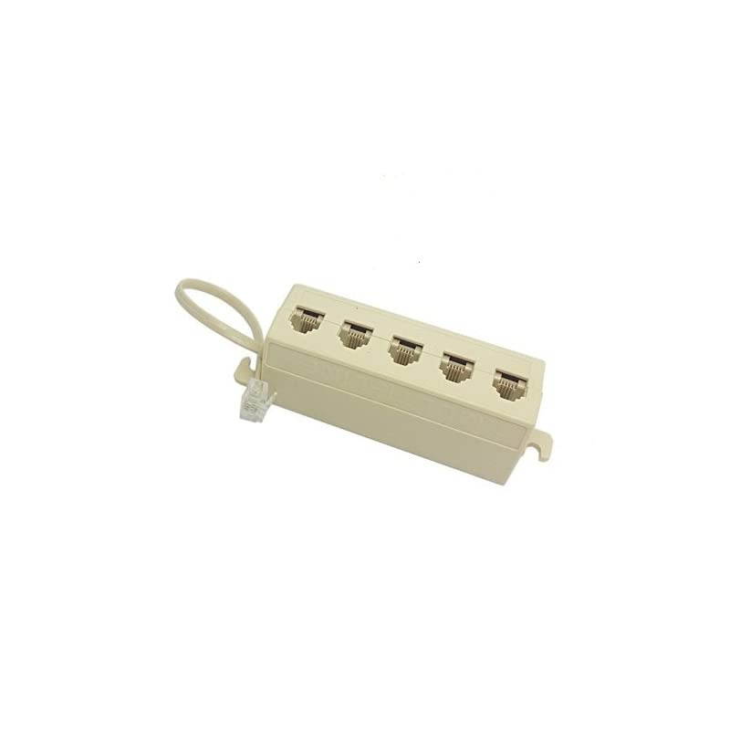 Beige RJ11 6P4C Male to 5 Female Outlet Ports Socket Telephone Phone Cable Line Splitter Adapter 1 Pack