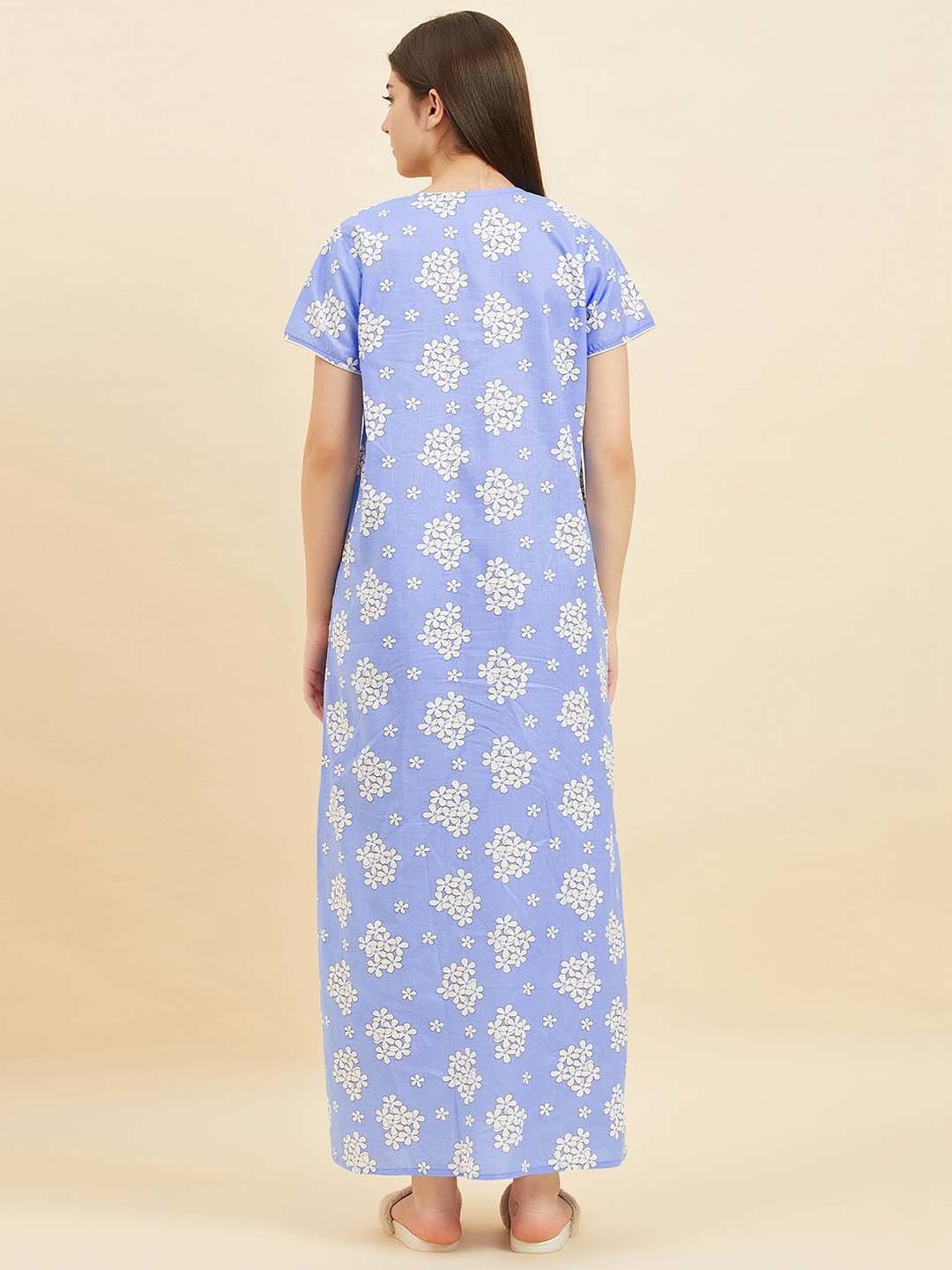 Sweet Dreams Blue Cotton Floral Print Night Gown