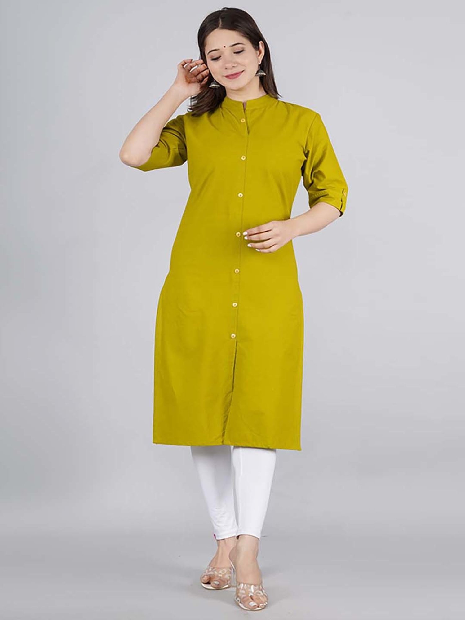 Kipek Green Cotton Straight Kurta