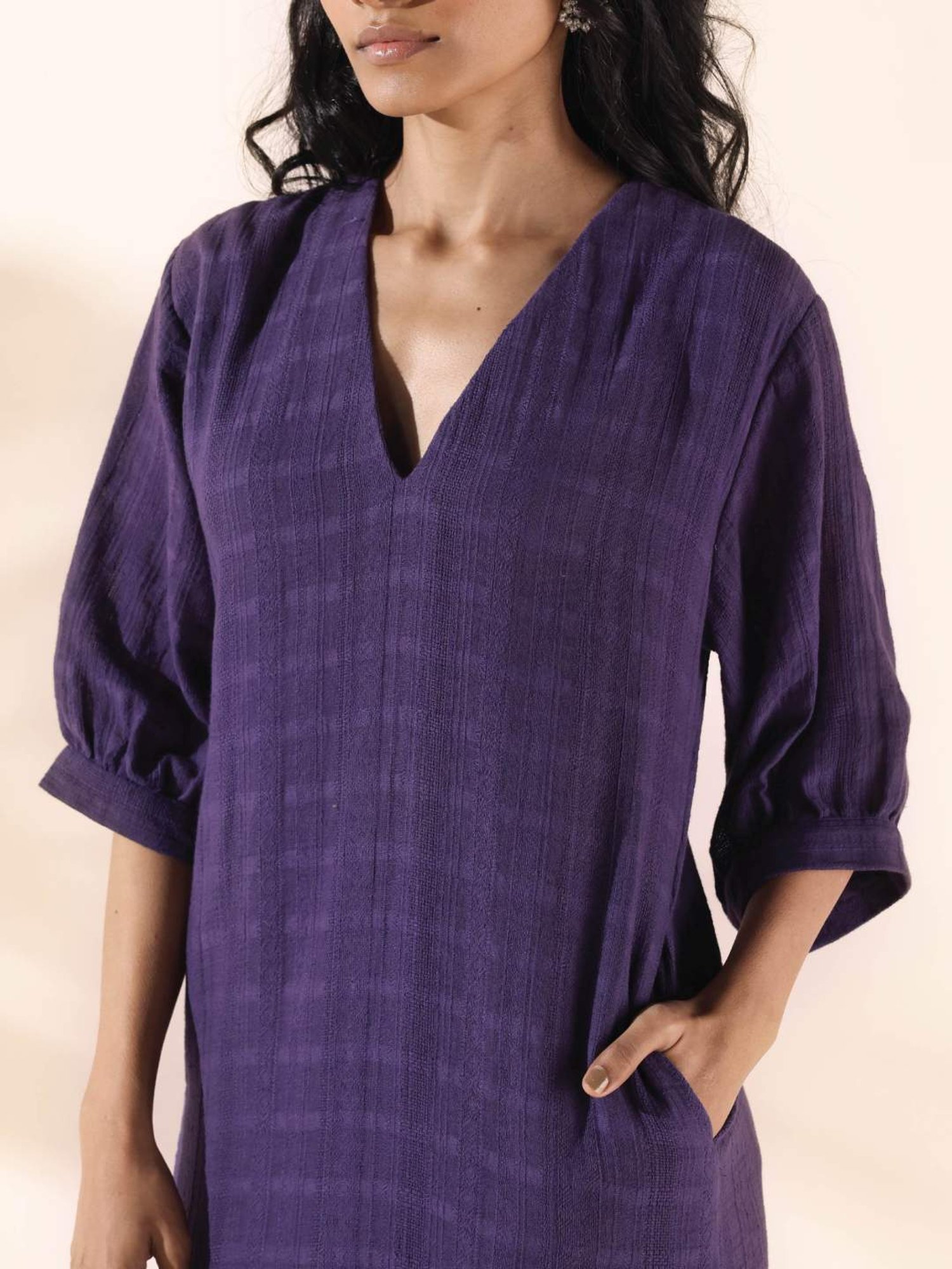 true Browns Purple Cotton Self Pattern A-Line Dress