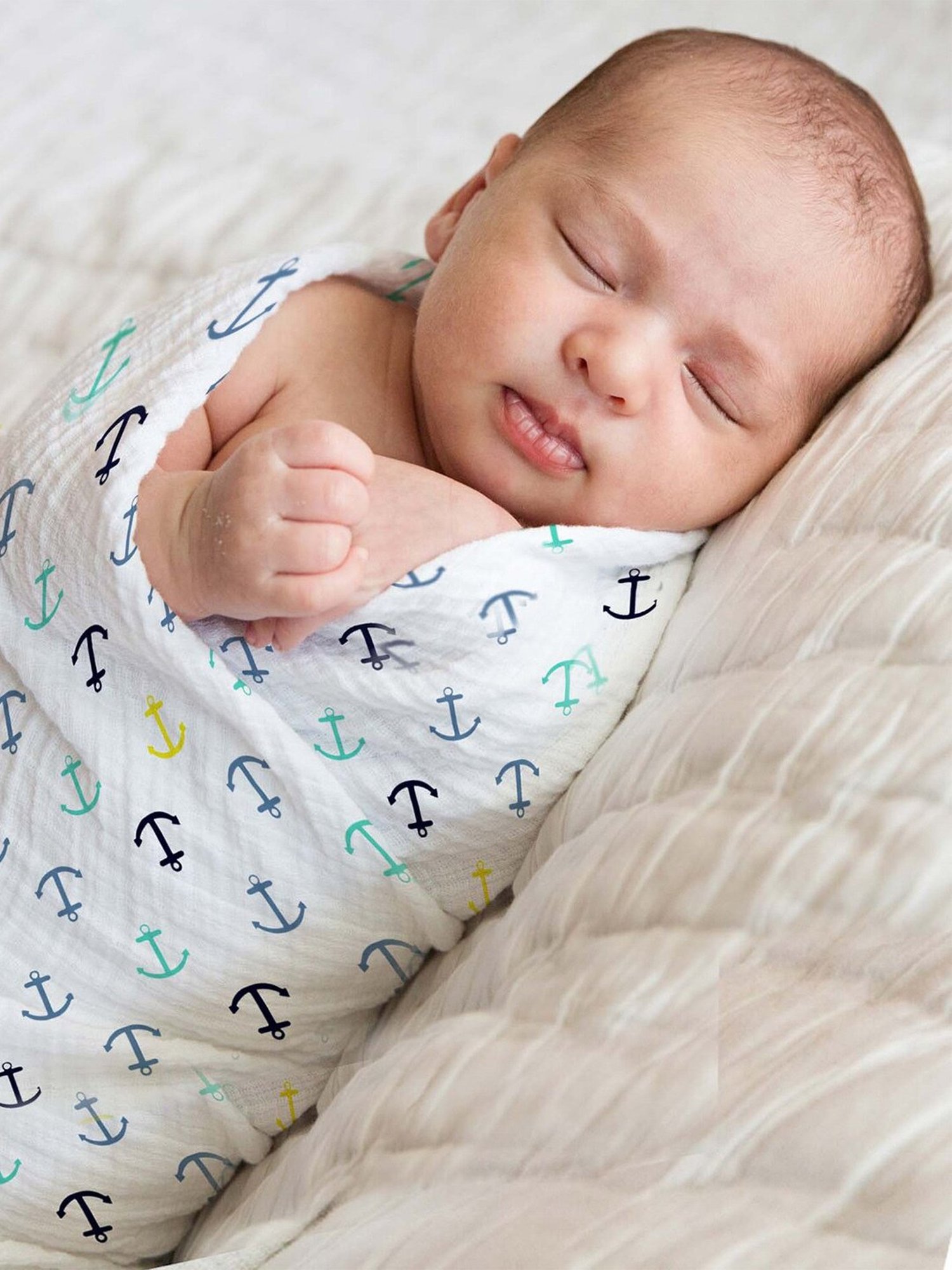 Haus & Kinder Printed Blue 40 TC Cotton New Born Swaddle Wrap - Set of 4