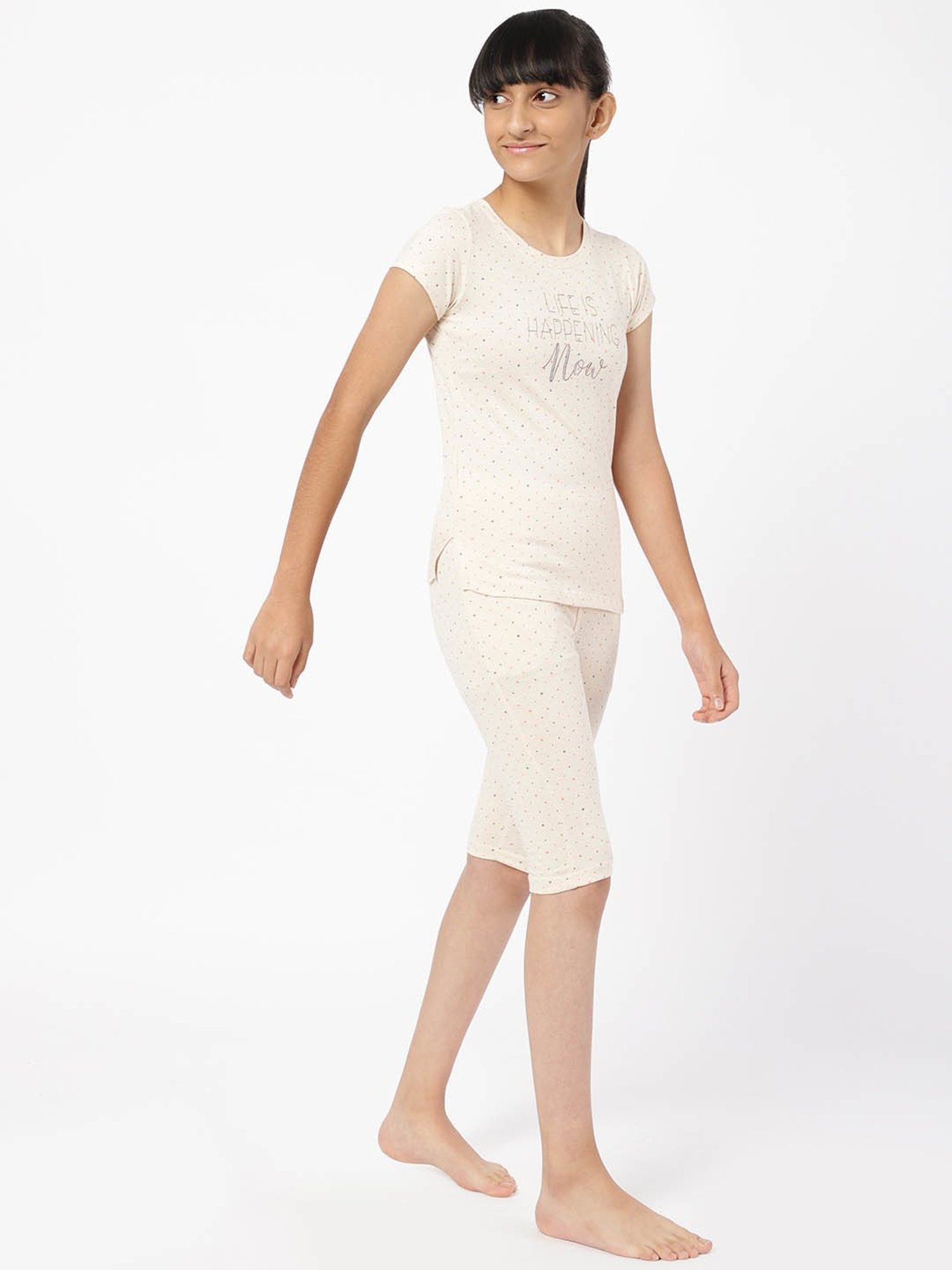 Sweet Dreams Kids Beige Printed Top with Capri