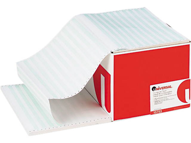 UNIVERSAL Green Bar Computer Paper 2-Part Carbonless 14-7/8 x11 Perforated 1650