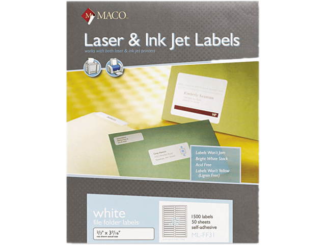 Maco MLFF31 File Folder Labels, 2/3 x 3-7/16, White, 1500/Box