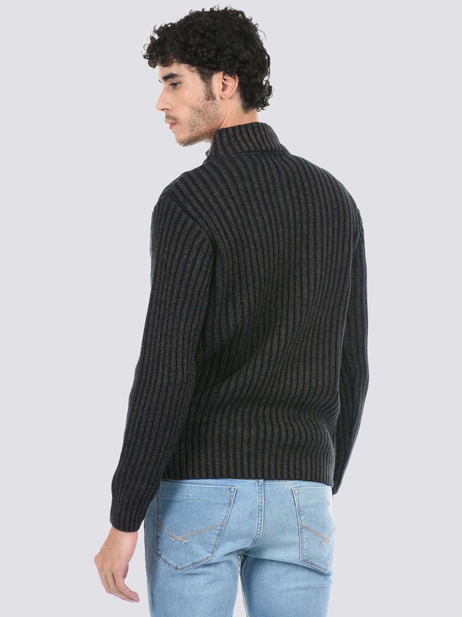 London Fog Black Regular Fit Self Design Sweater