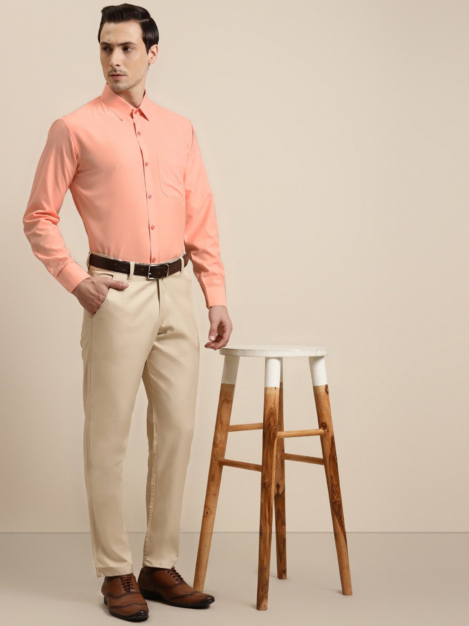 Sojanya Peach Cotton Regular Fit Shirt