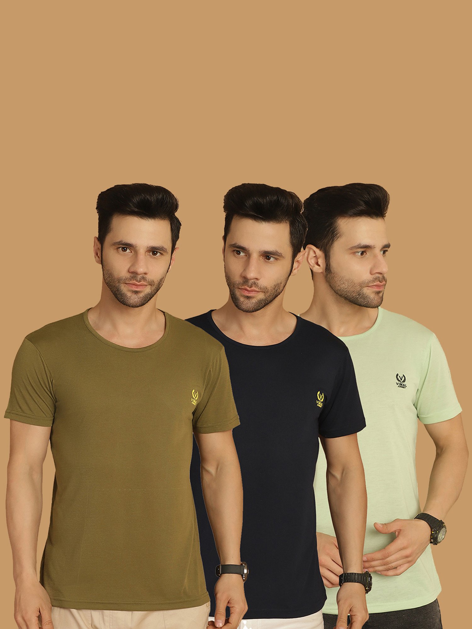 Vimal Jonney Multicolor Regular Fit Crew T-Shirt - Pack of 3