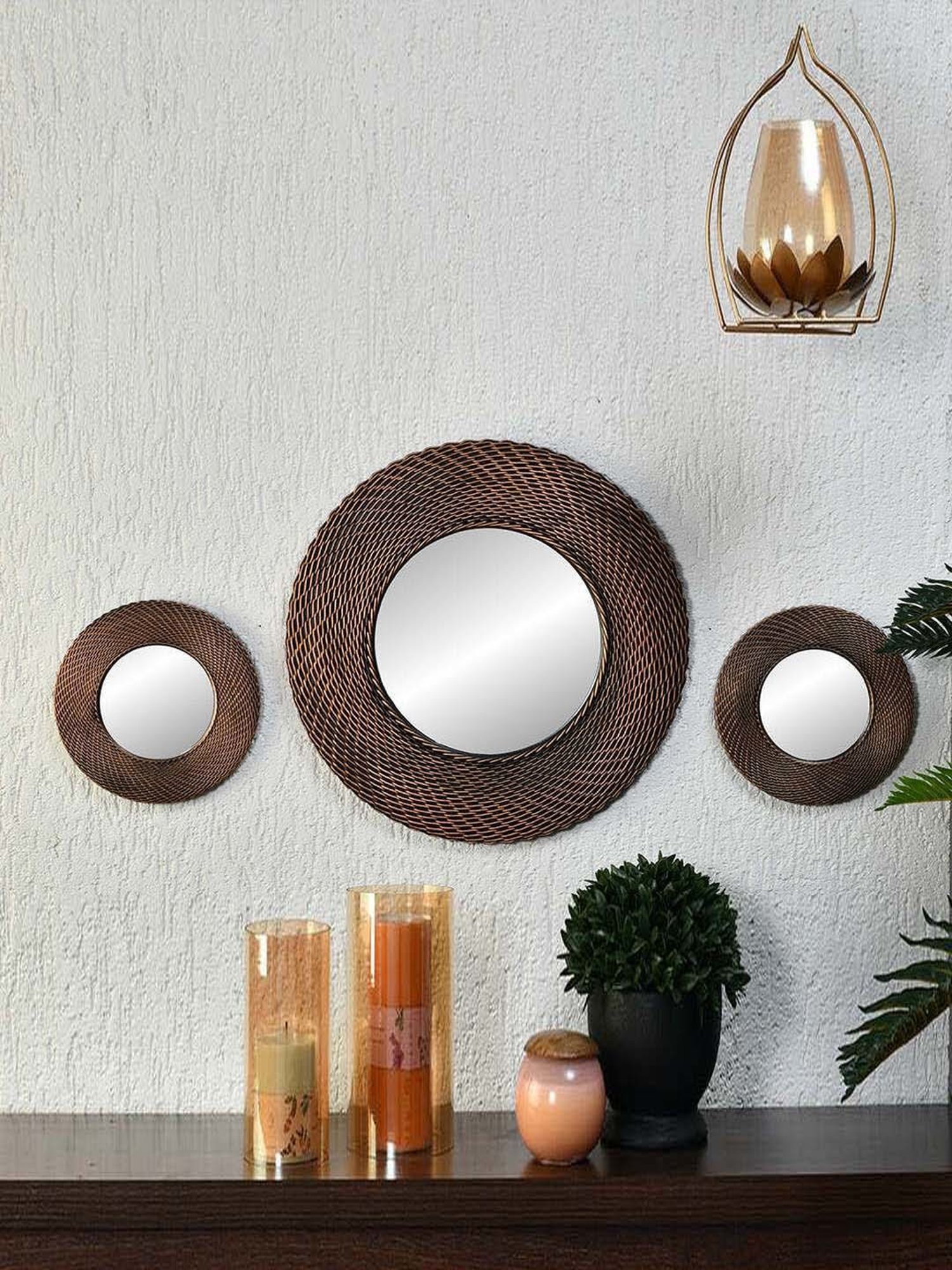 CHRONIKLE Pink Iron Sun Burst Designer Round Wall Mirror