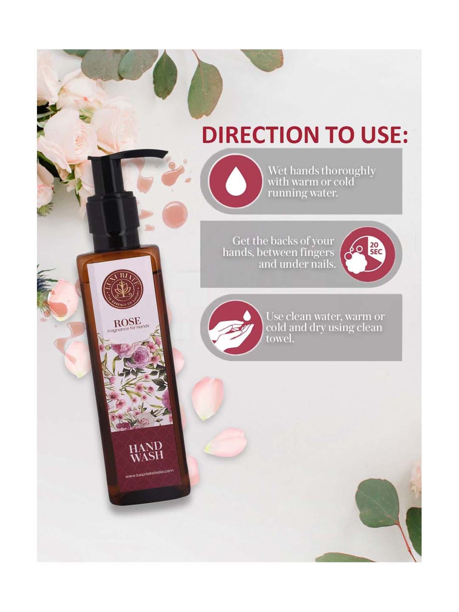 Luxuriate Natural Rose Fragrance Moisturizing Liquid Hand Wash - 200 ml