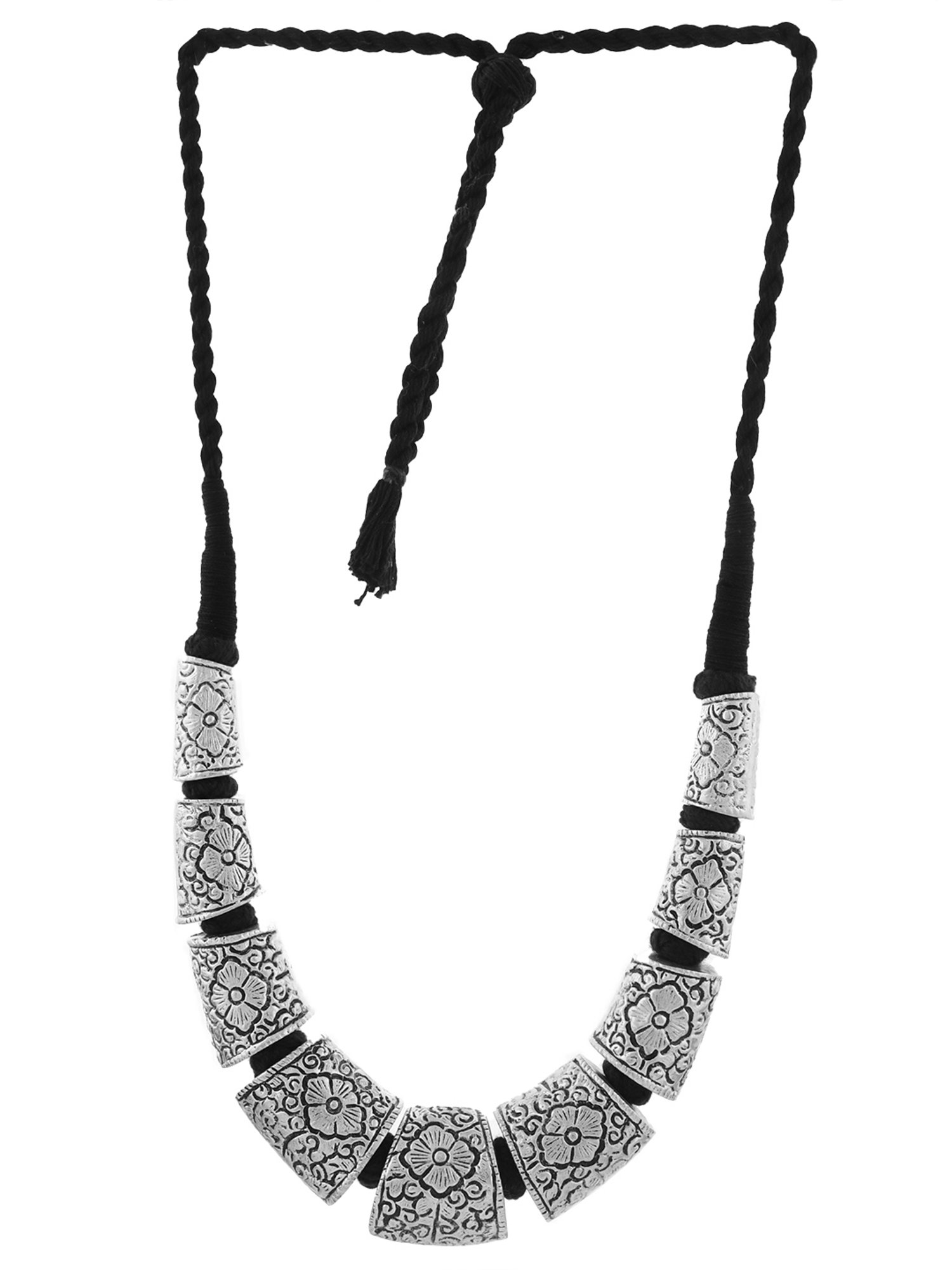 Imli Street Silver Tone Handcrafted Thread Necklace