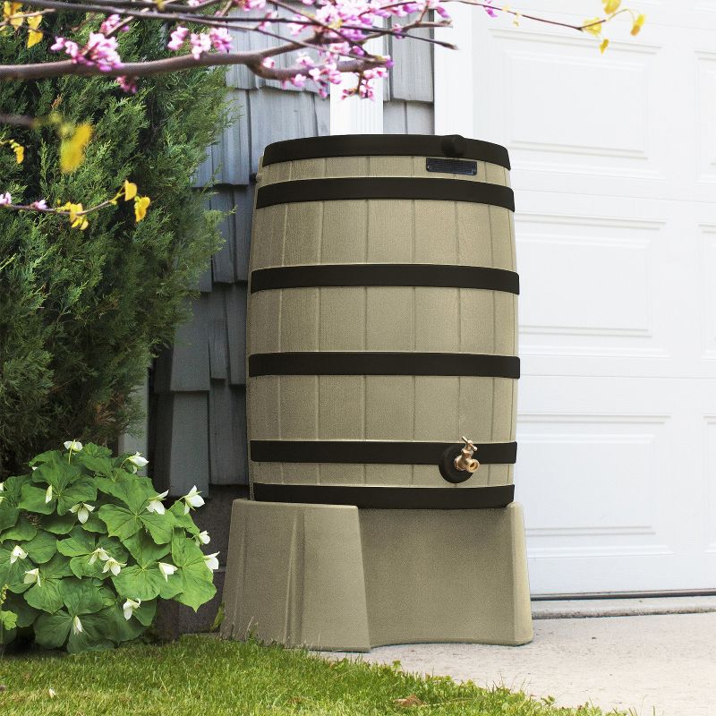 Good Ideas Rain Wizard Water Storage Rain Collection Barrel 40-Gallon Darkened Ribs, Khaki