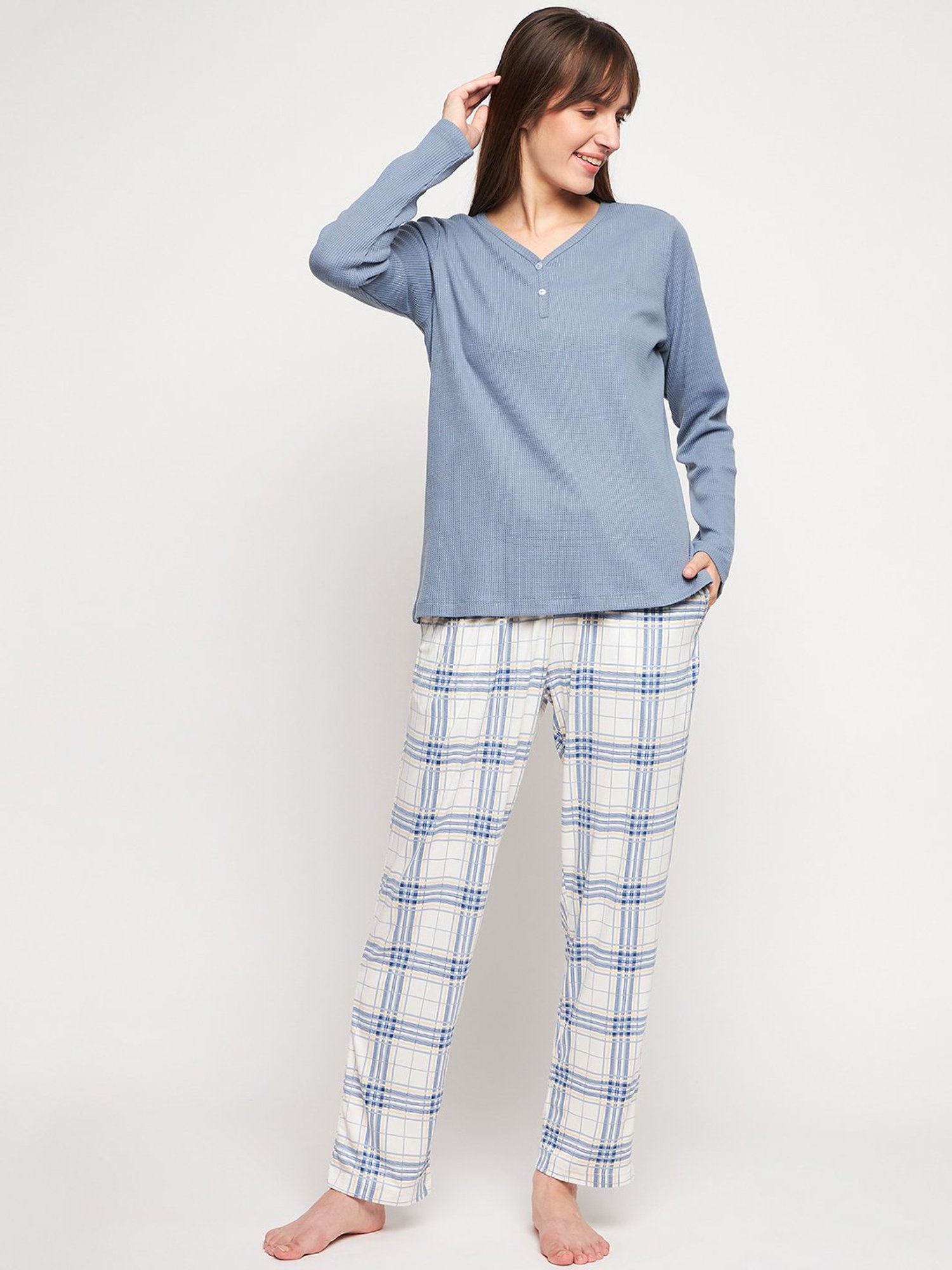 MADAME M Secret Grey Checks Top With Pyjamas