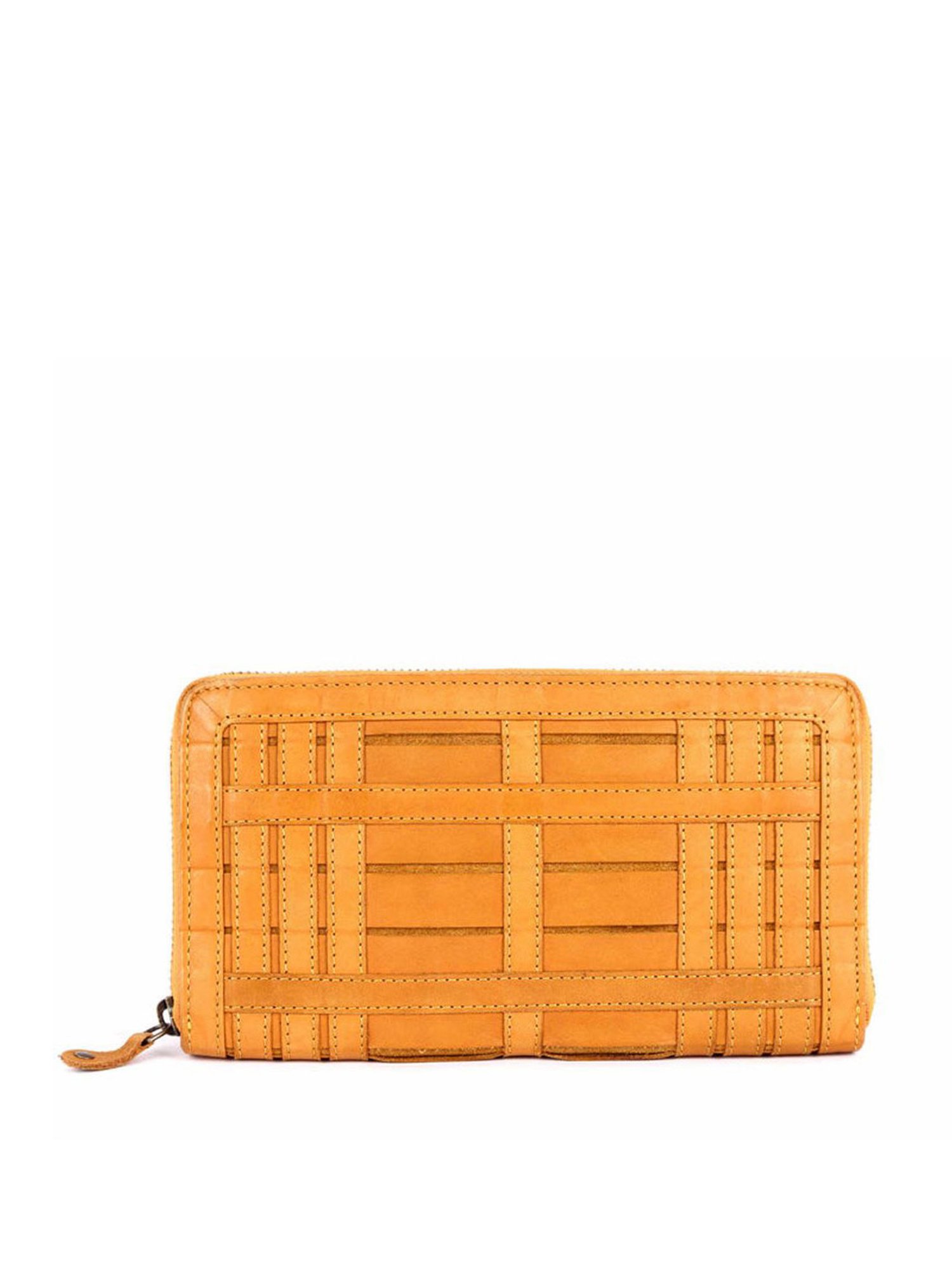 KOMPANERO Belle Mustard Leather Textured Zip Around Wallet