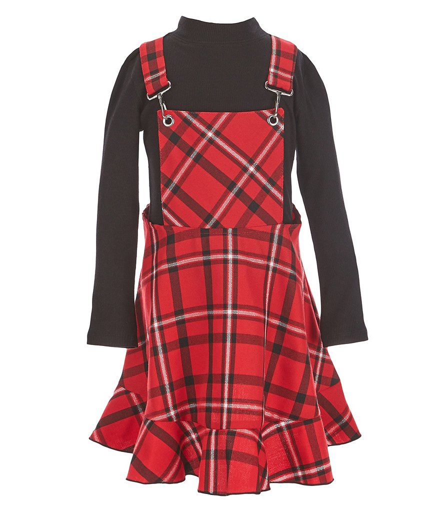 Bonnie Jean Little Girls 4T-6X Long Sleeve Knit Shirt with Plaid Jumper Dress