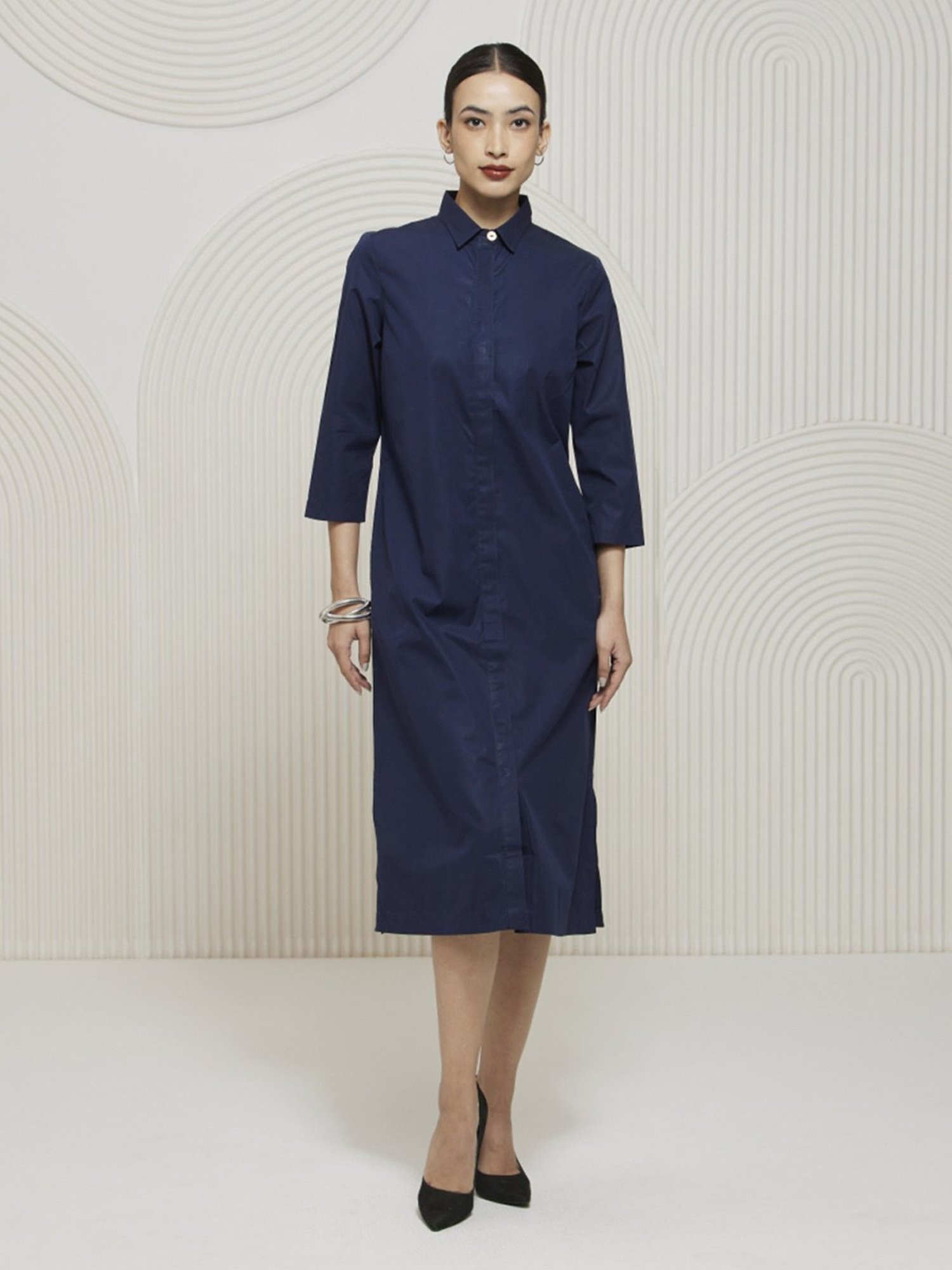 Artagai Navy Polin Elevated Basics Shirt Dress with Concealed Placket