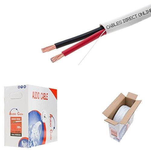 Cables Direct Online 500ft White Speaker Cable 14 AWG Wire Cl2 in Wall Bulk 14/2 Gauge 2 Conductor Audio