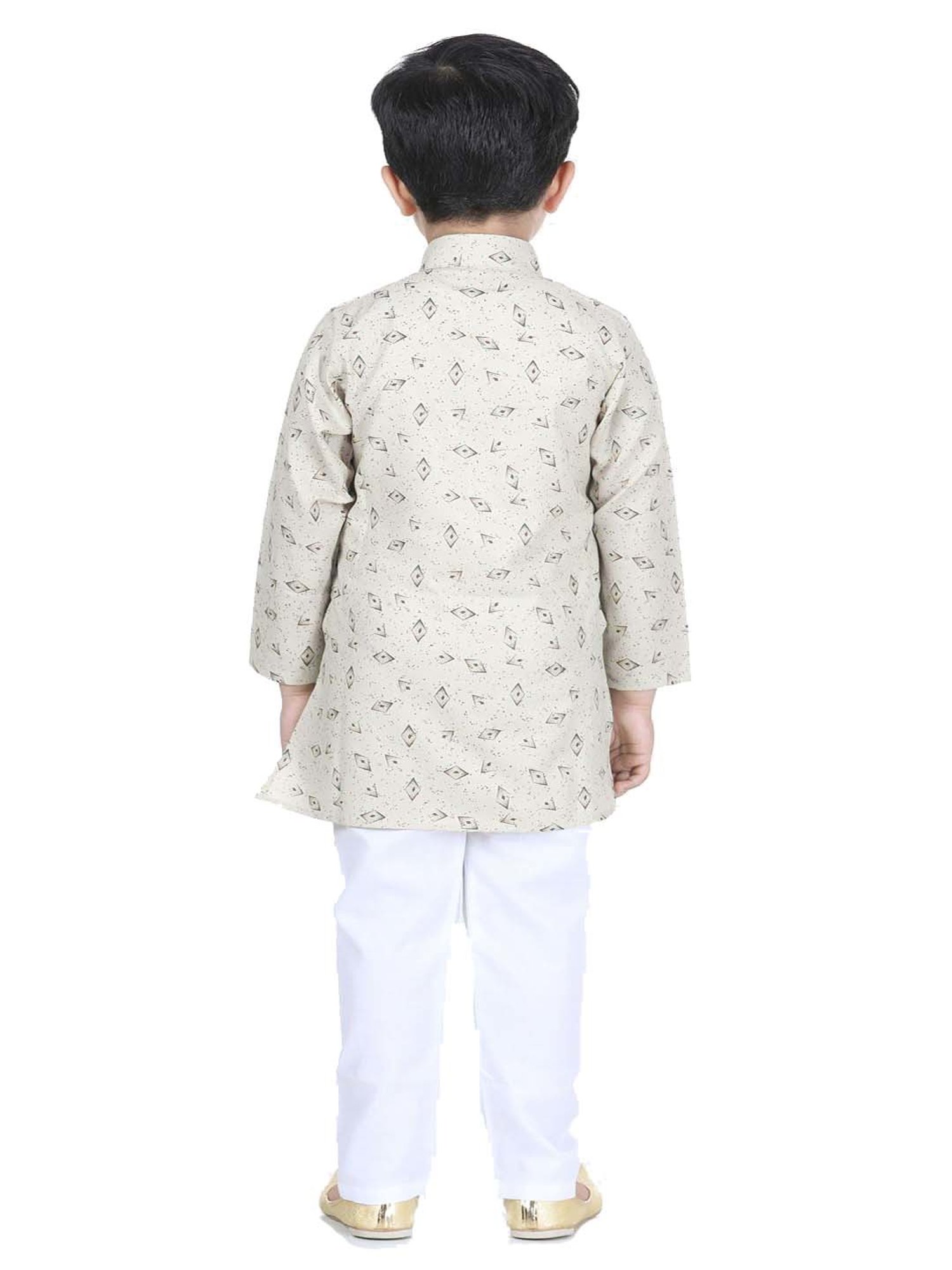 AJ Dezines Kids Beige & White Cotton Printed Full Sleeves Kurta Set