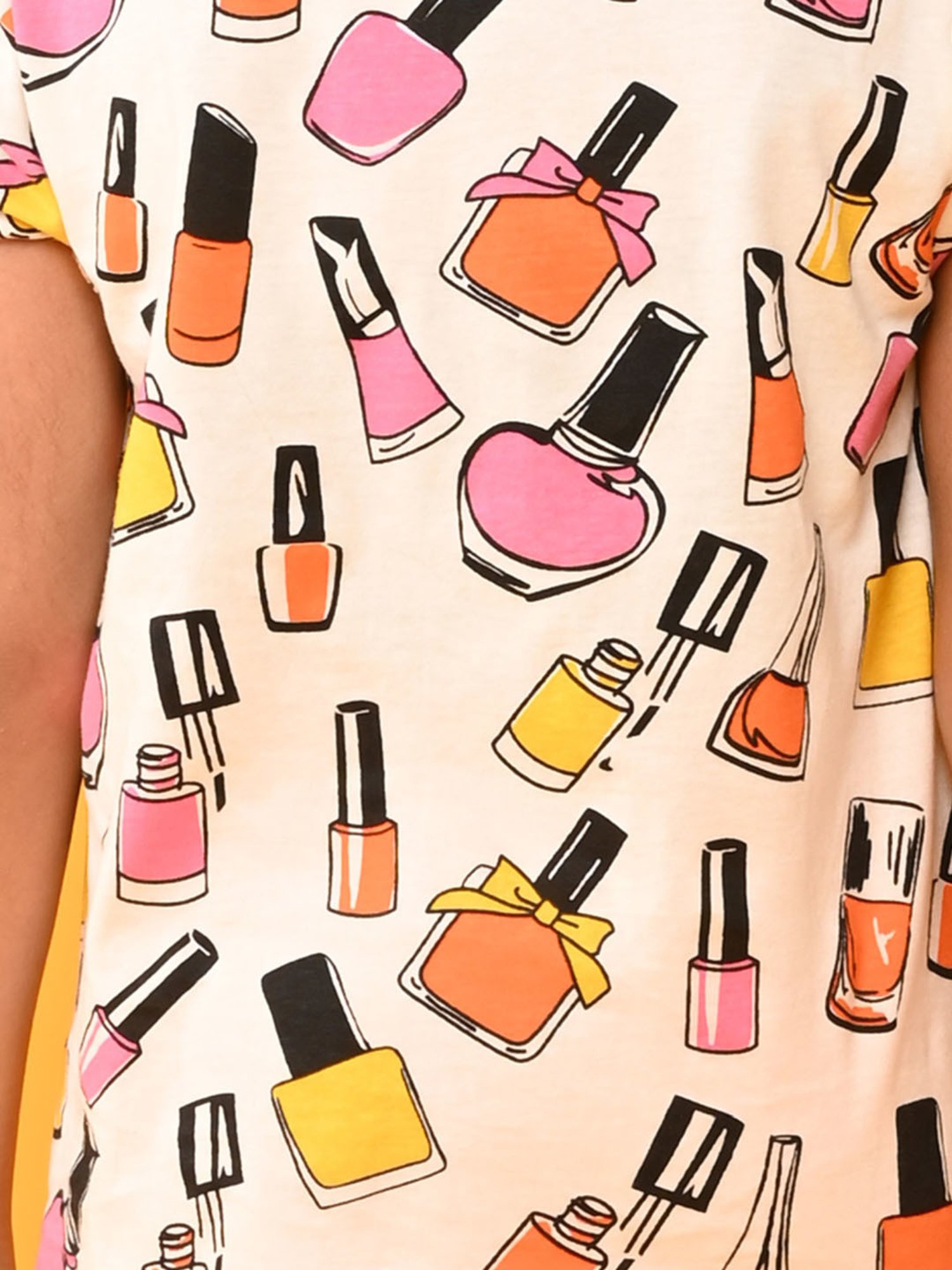 Anthrilo Girls White & Peach Cotton Printed T-Shirt Set