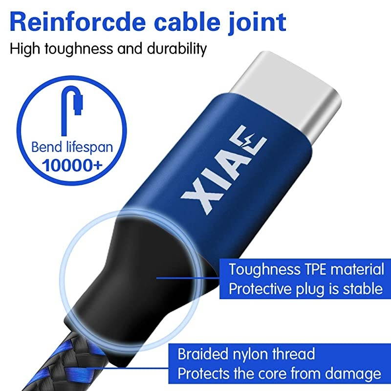 USB C Cable 5Pack 336610FT Nylon Braided Fast Charging Cable Aluminum Housing Compatible with Samsung Galaxy S10 S9 Note 9 8 S8 PlusLG V30 V20 G6Google PixelHuawei P30P20BlackBlue