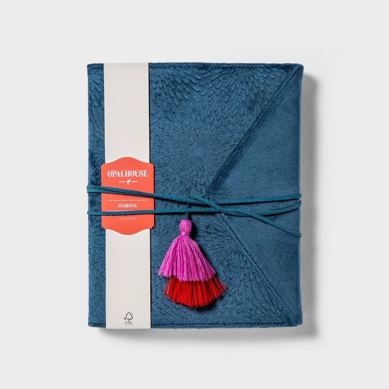 Lined Embossed Velvet Journal with Wrap Closure Blue - Opalhouse™