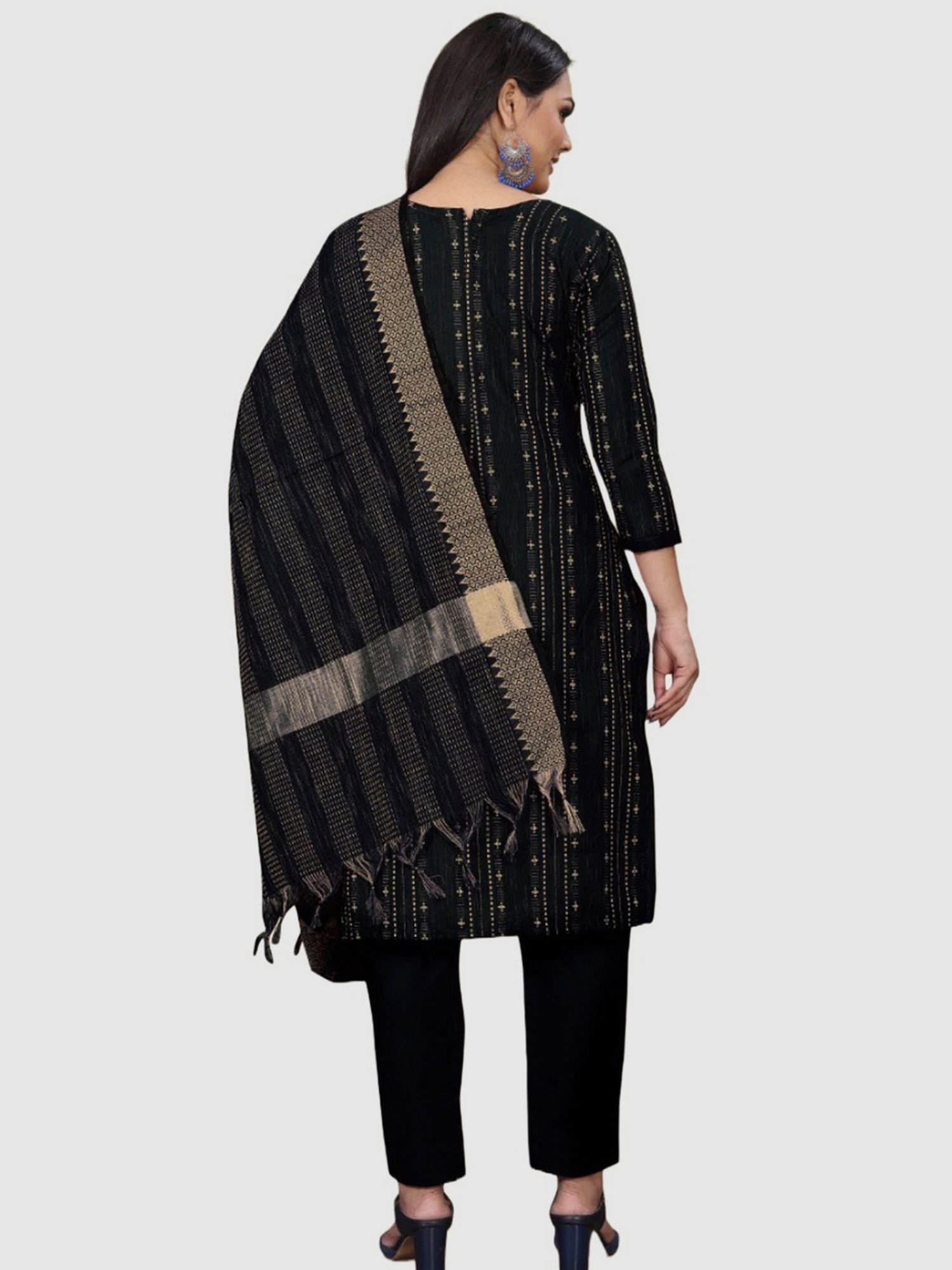 APNISHA Black Cotton Embroidered Unstitched Dress Material