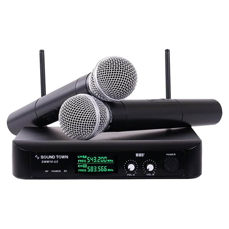 SWM10U2HH Professional DualChannel UHF Wireless Microphone System with 2 Handheld Mics for Church Business Meeting Outdoor Wedding and Karaoke